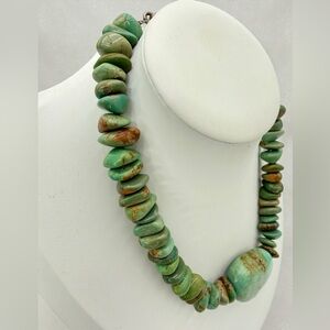 Chunky Genuine Turquoise Nugget Necklace 16” Sterling 85.8g